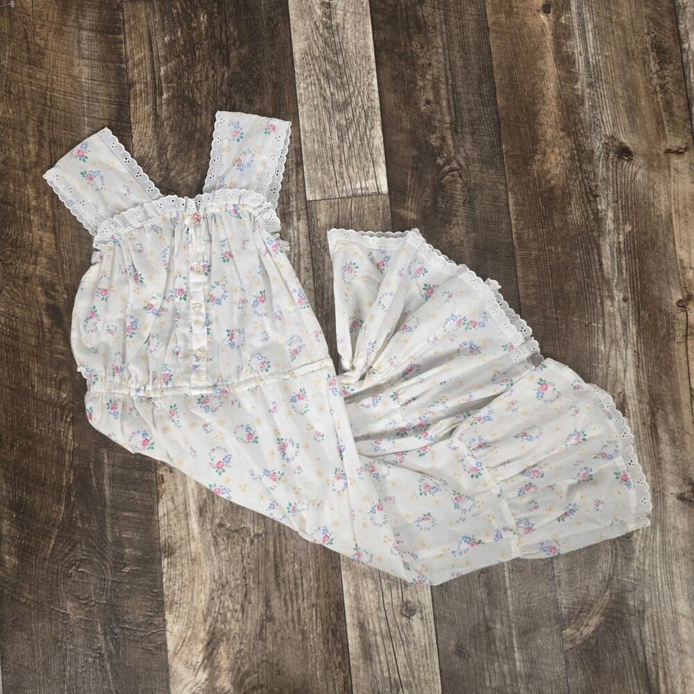 Vintage Girls Floral Prairie Midi Dress Eyelet Cottagecore Lace